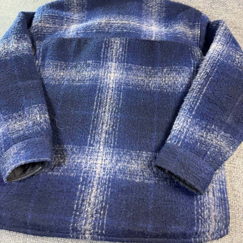 Abercrombie & Fitch Shirt Jacket Mens L Blue Plaid Sherpa Wool Blend Relaxed - Picture 15 of 16